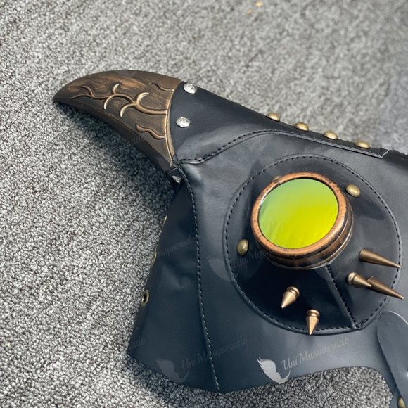 Steampunk Black Face Plague Doctor Masquerade Mask - Picture 3 of 3